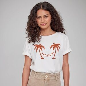 SOUTH PARADE Lola Round Neck Vacation Palm Off White Short Sleeve Tee Size L